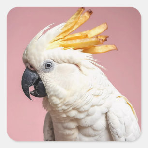 Pegatina Cuadrada Cockatoo divertido con Escudo de Fries franceses