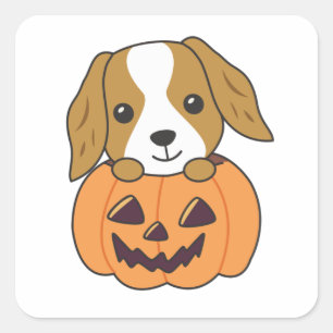 Pegatina Cuadrada Cocker Spaniel Calabaza Cute Perros Feliz Hallowee