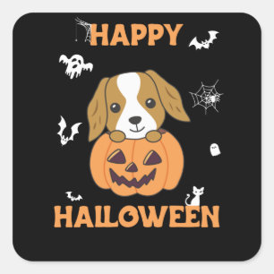 Pegatina Cuadrada Cocker Spaniel Calabaza Cute Perros Feliz Hallowee