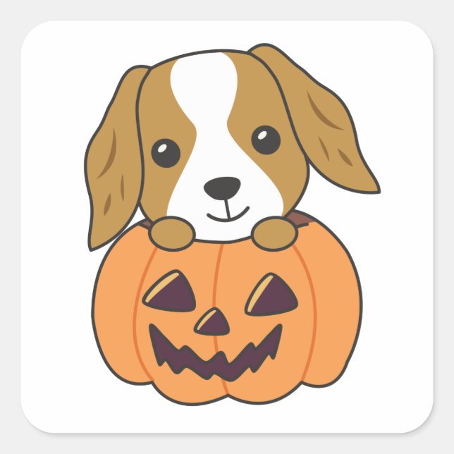 Pegatina Cuadrada Cocker Spaniel Calabaza Cute Perros Feliz Hallowee (Anverso)