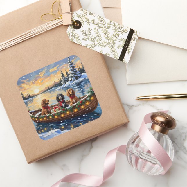 Pegatina Cuadrada Cocker Spaniel Christmas Boat Holiday (Regalar)