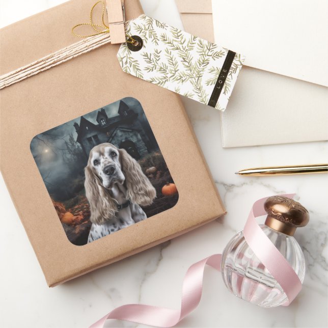 Pegatina Cuadrada Cocker Spaniel Halloween Aterrador (Regalar)