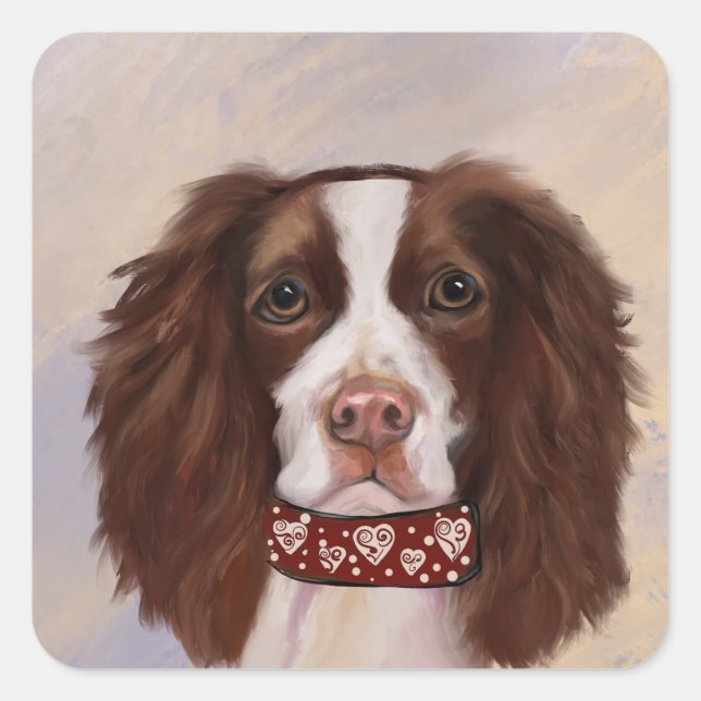 Pegatina Cuadrada Cocker Spaniel Inglés de Muelle    (Anverso)