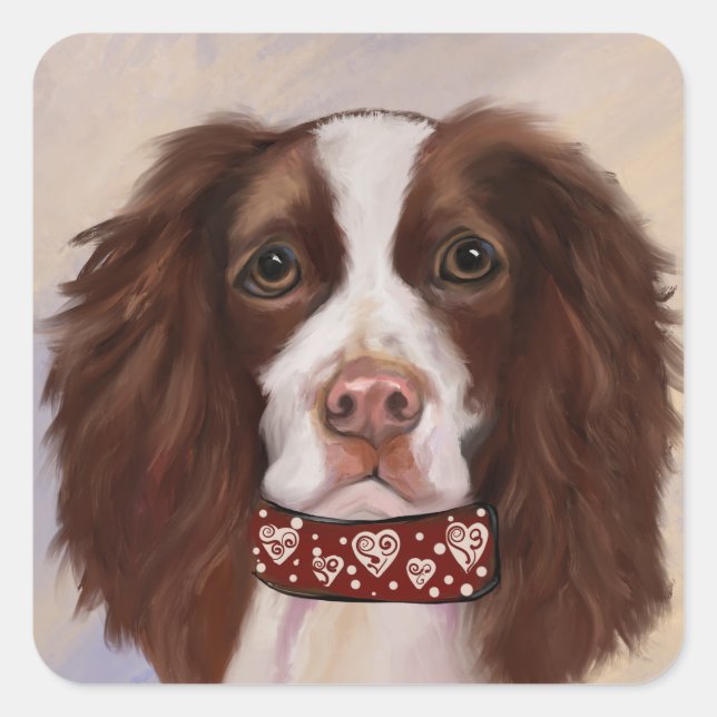 Pegatina Cuadrada Cocker Spaniel Inglés de Muelle    (Anverso)
