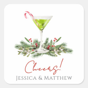 Pegatina Cuadrada Cocktail de parejas Martini Caña de Caramelo Cheer