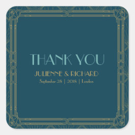 Pegatina Cuadrada Coco | Art Deco Style Boda "Gracias"