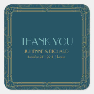 Pegatina Cuadrada Coco   Art Deco Style Boda "Gracias"