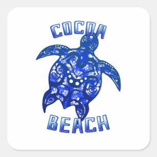Pegatina Cuadrada Cocoa Beach Florida Vacuna Tortuga Tribal