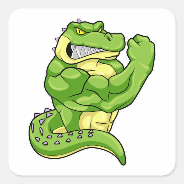 Pegatina Cuadrada Cocodrilo como constructor de cuerpos con músculos (Anverso)