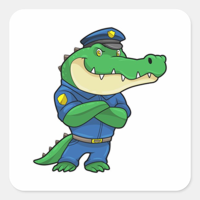 Pegatina Cuadrada Cocodrilo como oficial de policía con uniforme pol (Anverso)