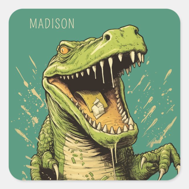 Pegatina Cuadrada Cocodrilo de nombre personalizado (Anverso)