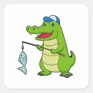 Pegatina Cuadrada Cocodrilo Pesca Pescador