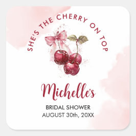 Pegatina Cuadrada Cóctel de Despedida de Soltera de Cereza en la Par