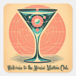 Pegatina Cuadrada Cóctel del Club Martini Atómico del Entrelazamient