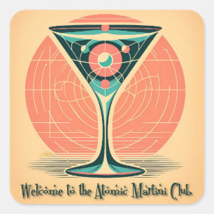 Pegatina Cuadrada Cóctel del Club Martini Atómico del Entrelazamient