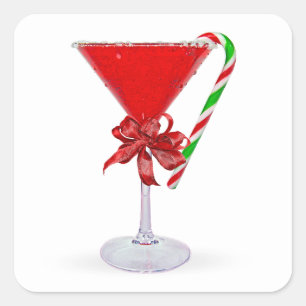 Pegatina Cuadrada Cóctel Martini de Regalo de Navidad