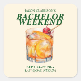 Pegatina Cuadrada Cóctel Old Fashioned Fin de semana de soltero