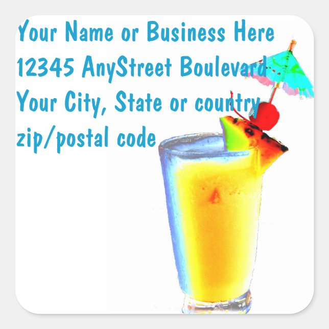 Pegatina Cuadrada Cócteles de paraguas tropicales (Anverso)
