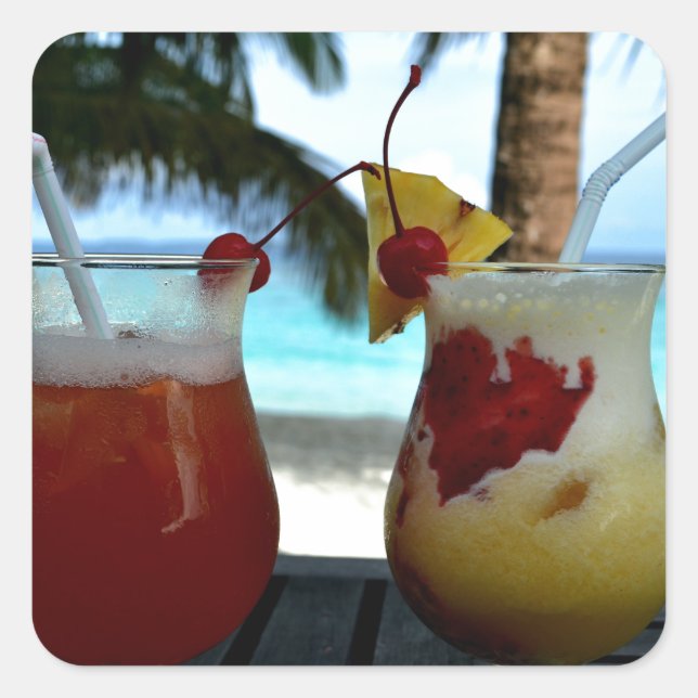 Pegatina Cuadrada Cócteles de playa (Anverso)