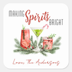 Pegatina Cuadrada Cócteles festivos para alegrar el espíritu navideñ