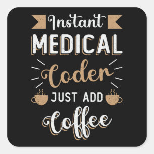 Pegatina Cuadrada Codificación de café de código médico instantáneo 
