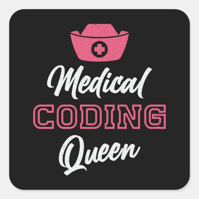 Pegatina Cuadrada Codificador médico Queen Coding Codificador de pro (Anverso)
