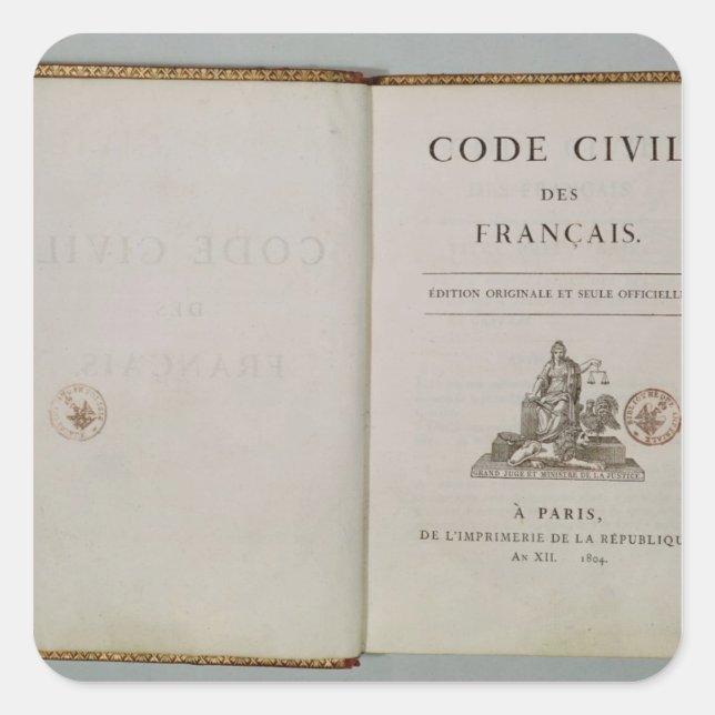 Pegatina Cuadrada Código Civil, abierto en la página de título, 1804 (Anverso)