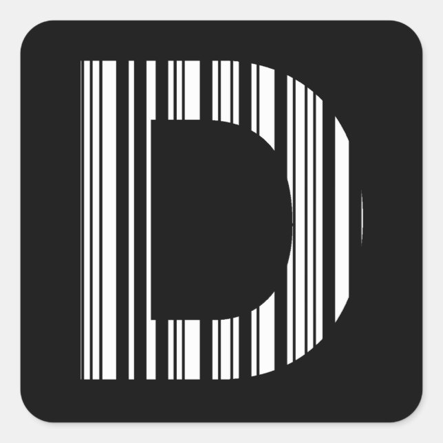 Pegatina Cuadrada CÓDIGO DE BARRAS DE LETRA D Patrón de código de ba (Anverso)