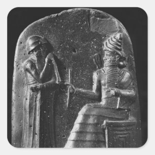 Pegatina Cuadrada Código de Hammurabi, top del stele