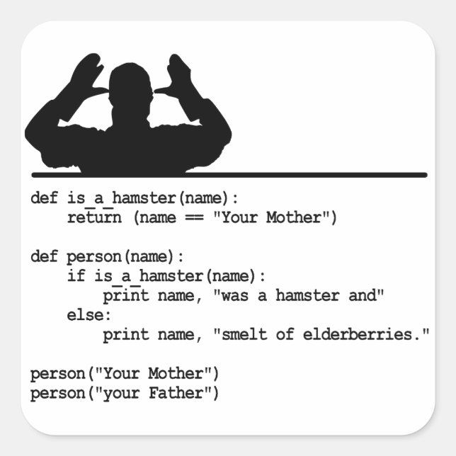 Pegatina Cuadrada Código de Python - Tu madre era un hámster (Anverso)