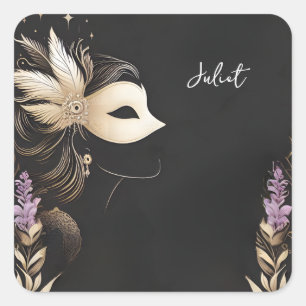 Pegatina Cuadrada Código de Vestimenta Baile de Máscaras Gala de Bod