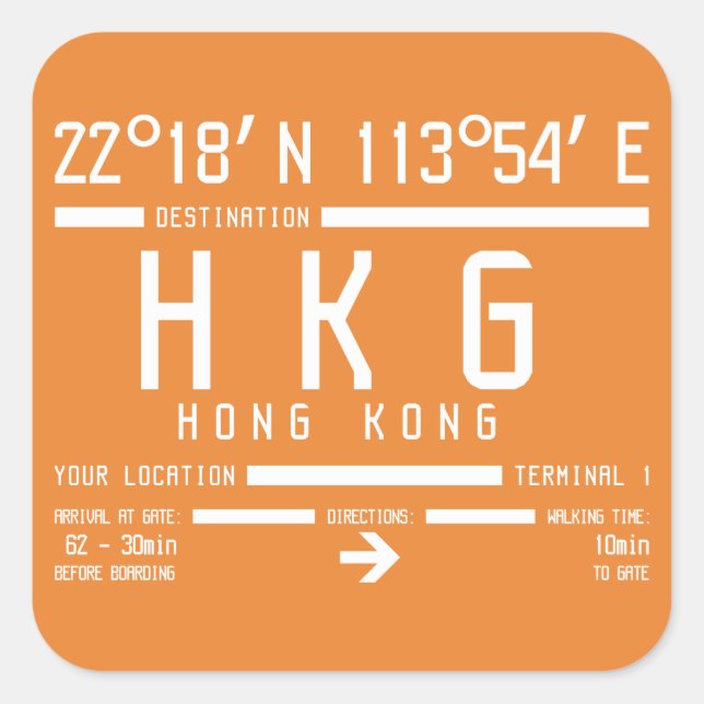 Pegatina Cuadrada Código del Aeropuerto Internacional de Hong Kong (Anverso)