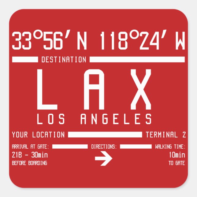 Pegatina Cuadrada Código del Aeropuerto Internacional LAX de Los Áng (Anverso)
