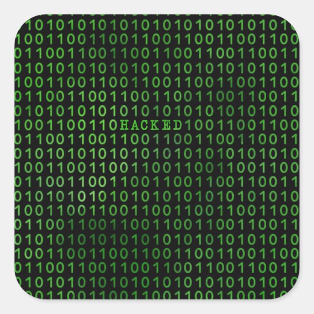 Pegatina Cuadrada Código HACKED Computer (Anverso)