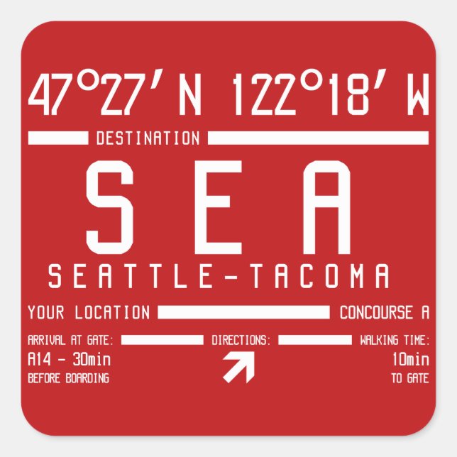 Pegatina Cuadrada Código internacional del aeropuerto de Seattle-Tac (Anverso)