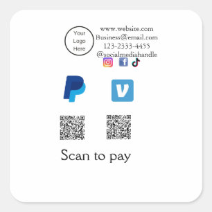 Pegatina Cuadrada Código Q R barrido PayPal venmo pay add social med