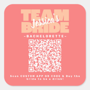 Pegatina Cuadrada Código QR Bachelorette Comprar Bebida Equipo Novia