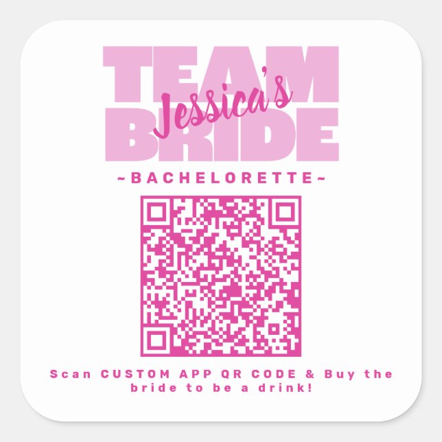 Pegatina Cuadrada Código QR Bachelorette Party Comprar Bebida Equipo (Anverso)