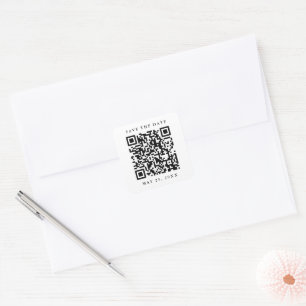 Pegatina Cuadrada Código QR Boda mínima Guardar la fecha