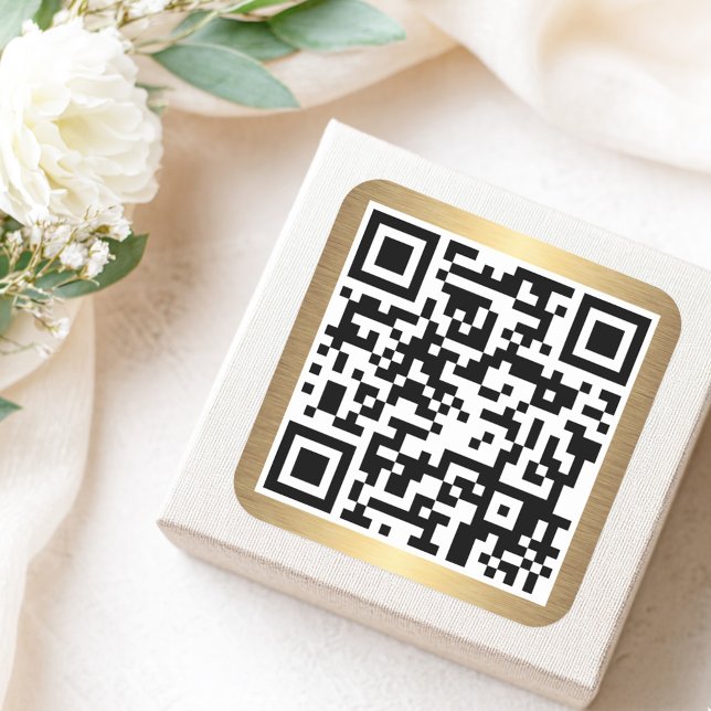 Pegatina Cuadrada Código QR con borde de gradiente dorado (QR code with golden gradient border Square Sticker)