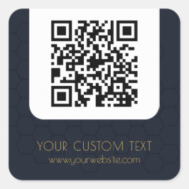 Pegatina Cuadrada Código QR con texto personalizado azul marino eleg