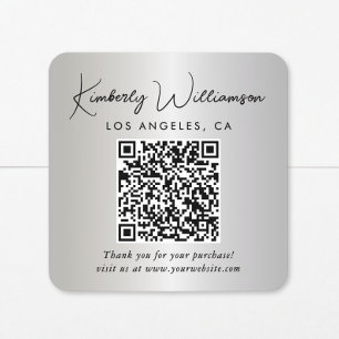 Pegatina Cuadrada Código QR de agradecimiento plateado con letra ele
