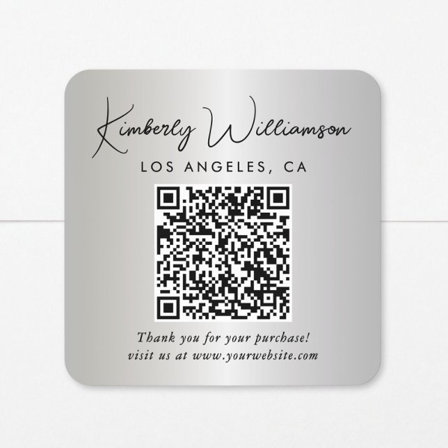 Pegatina Cuadrada Código QR de agradecimiento plateado con letra ele (Subido por el creador)