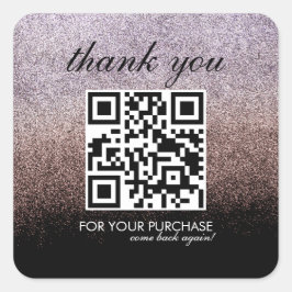 Pegatina Cuadrada Código QR de agradecimiento Script Rosa Brillo Fal