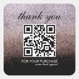 Pegatina Cuadrada Código QR de agradecimiento Script Rosa Brillo Fal