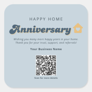 Pegatina Cuadrada Código QR de aniversario de hogar de bienes raíces