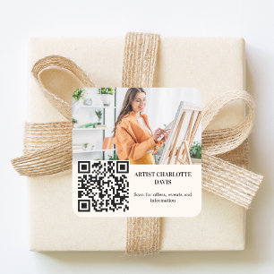 Pegatina Cuadrada Código QR de artista diseñador marfil crema