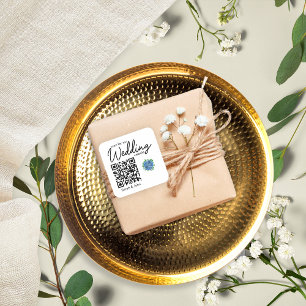 Pegatina Cuadrada Código QR de Boda de Hortensia Azul Simple Moderno