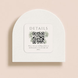 Pegatina Cuadrada Código QR de boda de palma de acuarela moderna Are