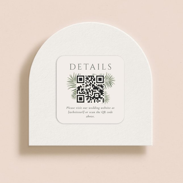 Pegatina Cuadrada Código QR de boda de palma de acuarela moderna Are (Subido por el creador)
